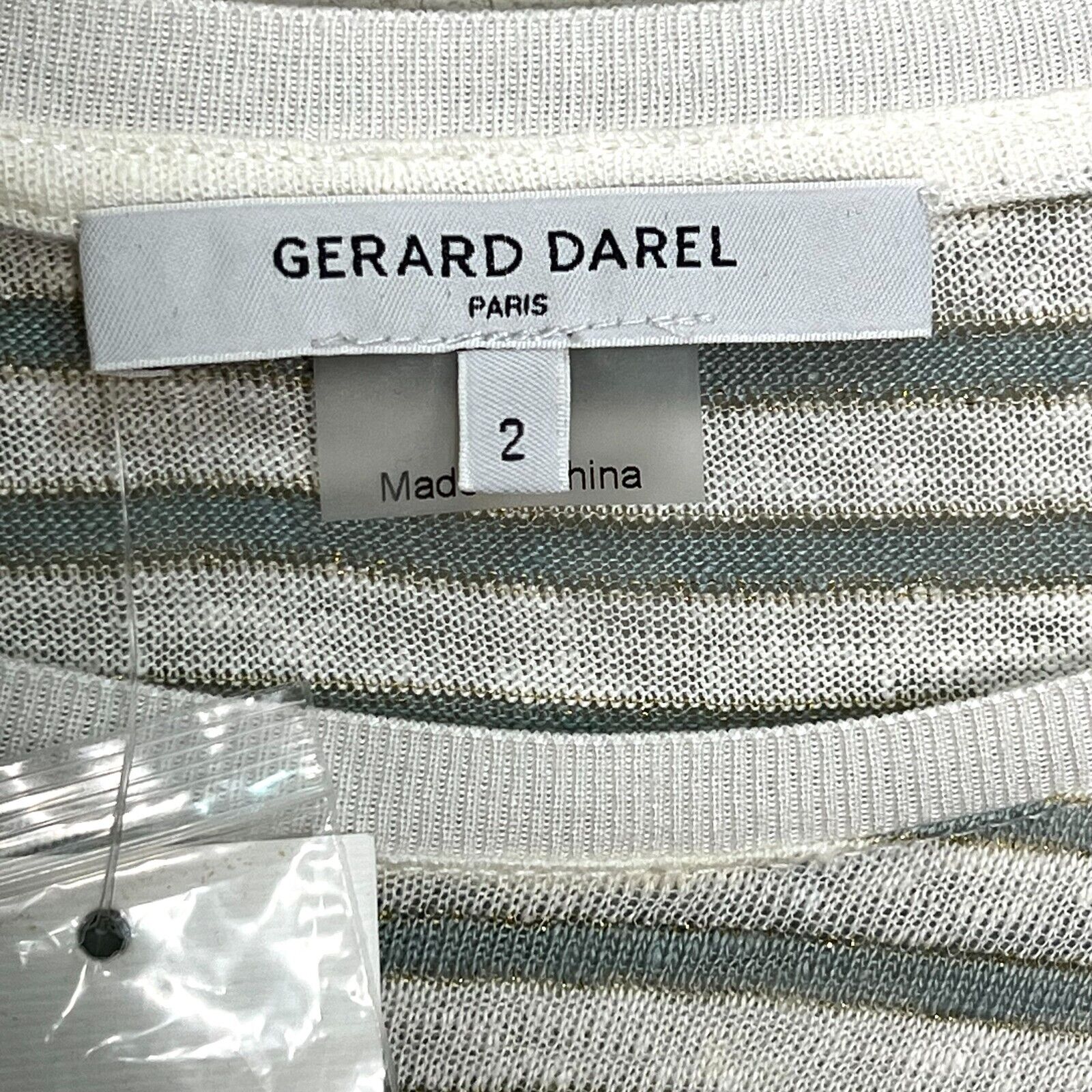Gerard Darel Green Striped Linen Tee With Lurex Size Medium (2) NEW $170