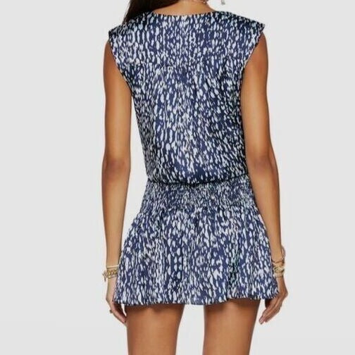 Ramy Brook Blue Dolce Abstract Print Satin Mini Dress Size Medium NEW $375