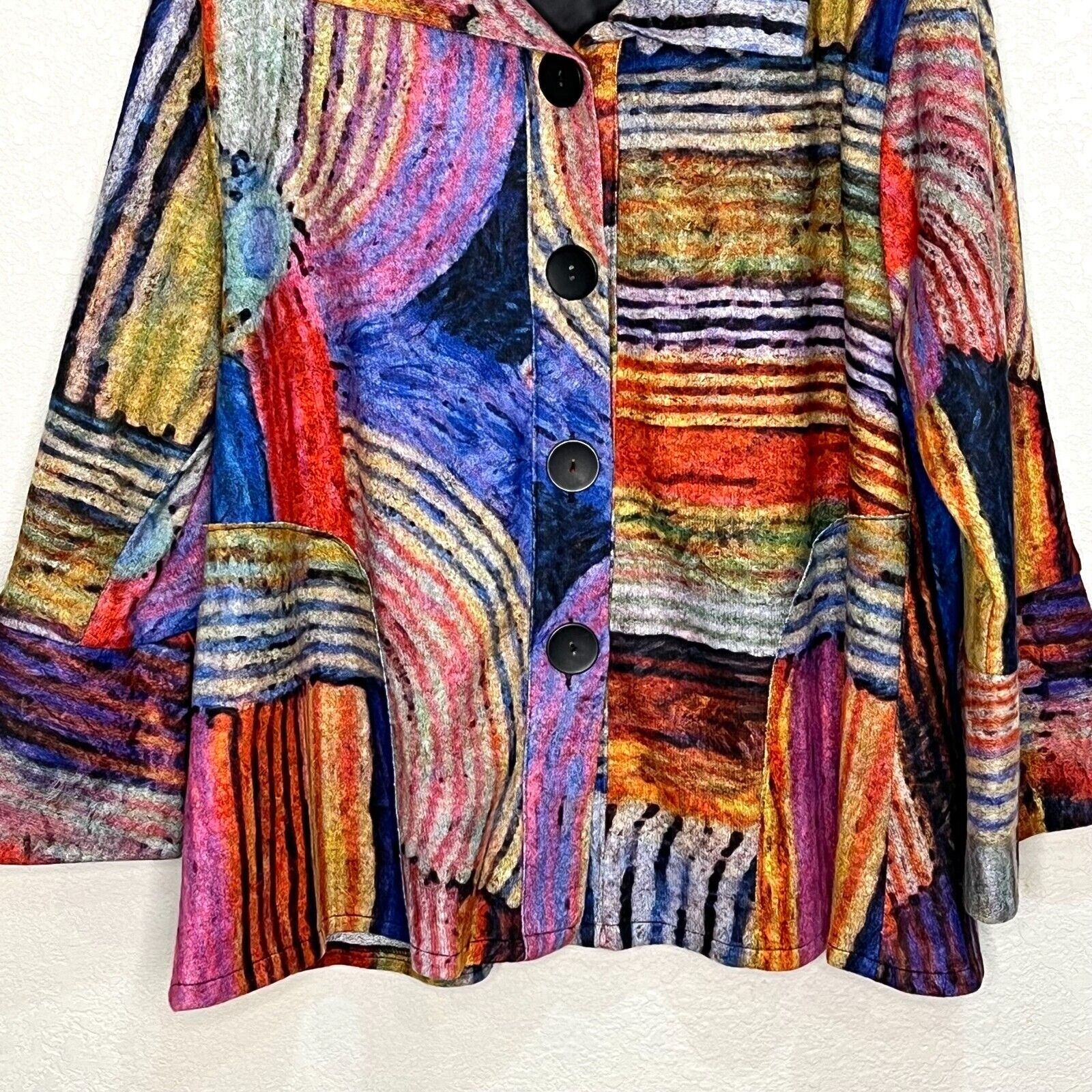 DAMEE Inc Vibrant Abstract Art to Wear Collared Swing Jacket Top Size XL