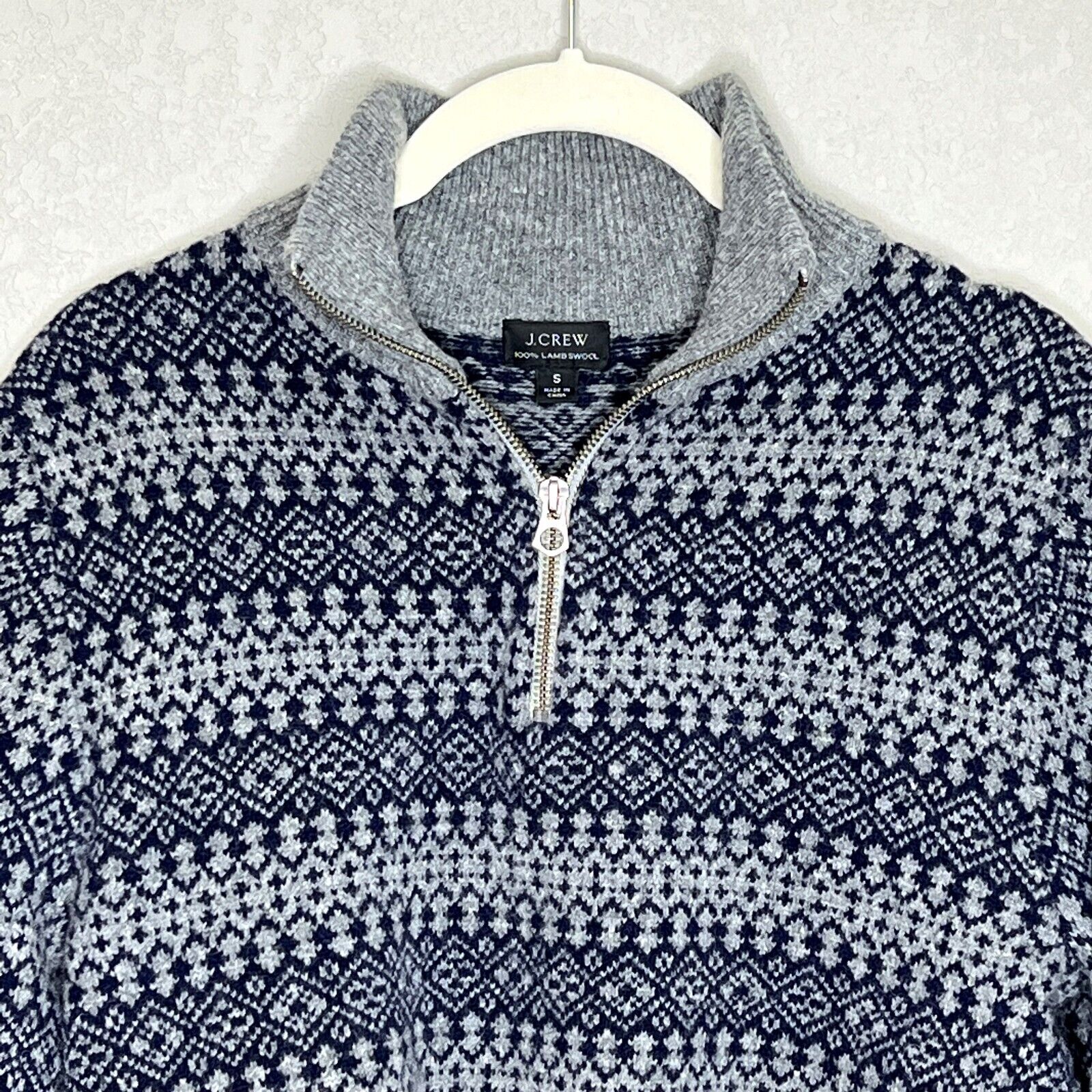 J. Crew Mens Fair Isle Lambswool Half-Zip Sweater Size Small