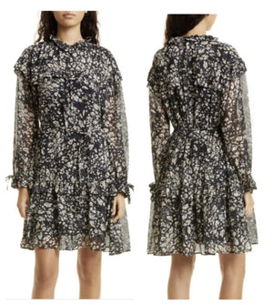 Hugo Boss Womens Black Denada Long Sleeve Floral Chiffon Dress Size 6
