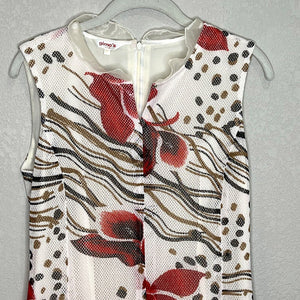 gimo's Paris Ivory Floral Mesh Sheath Dress Ruffle Collar & Hem Size Medium (9)