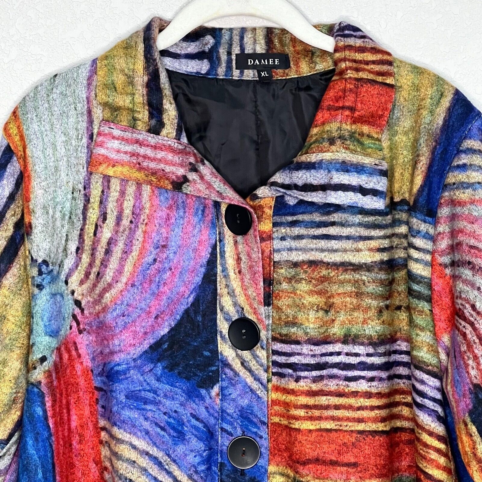 DAMEE Inc Vibrant Abstract Art to Wear Collared Swing Jacket Top Size XL