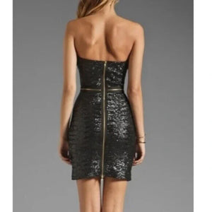 Dress The Population Ava Black Strapless Sequin Zipper Dress Size XS / Small