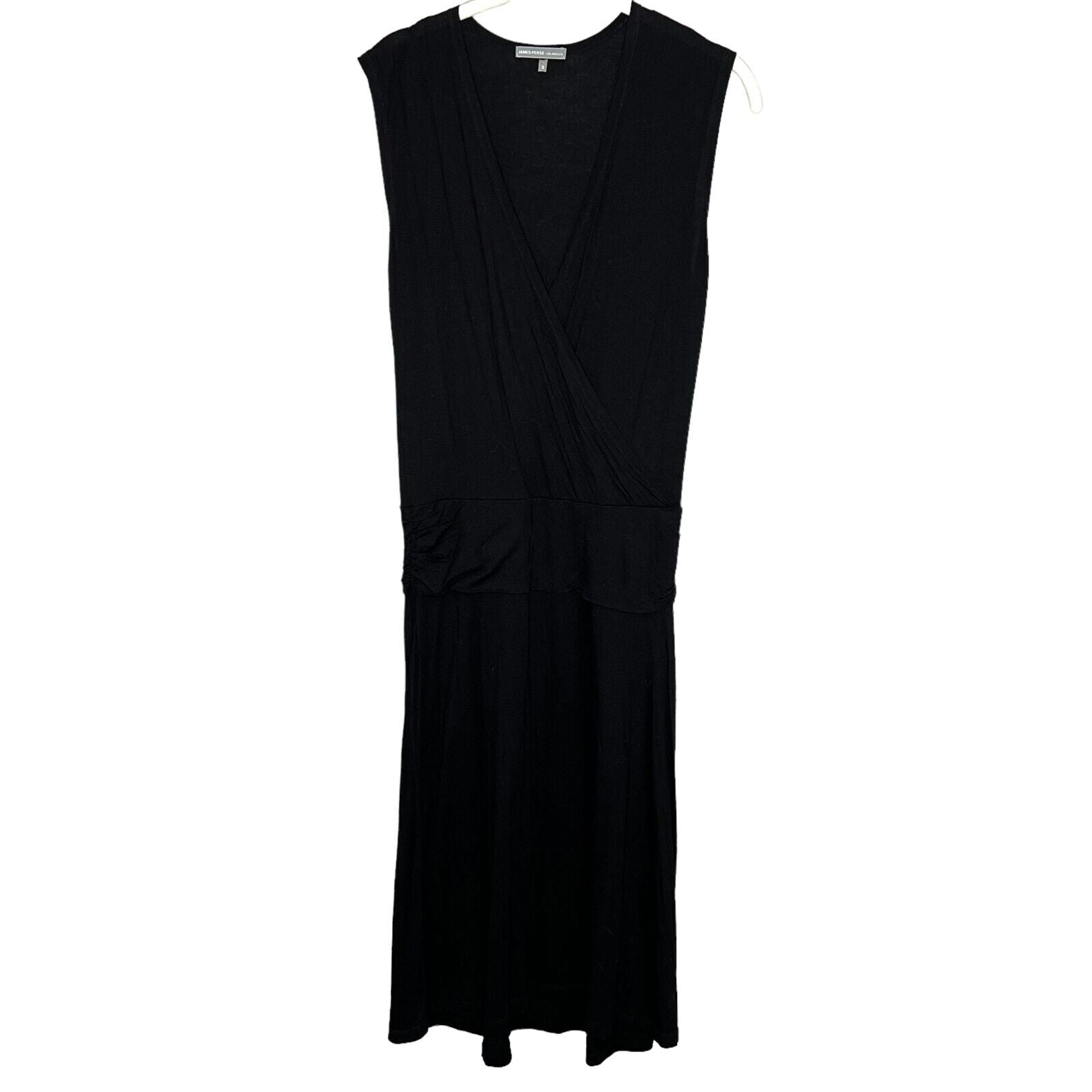 James Perse Black Tencel Jersey V Neck Midi Dress Size Large (3)