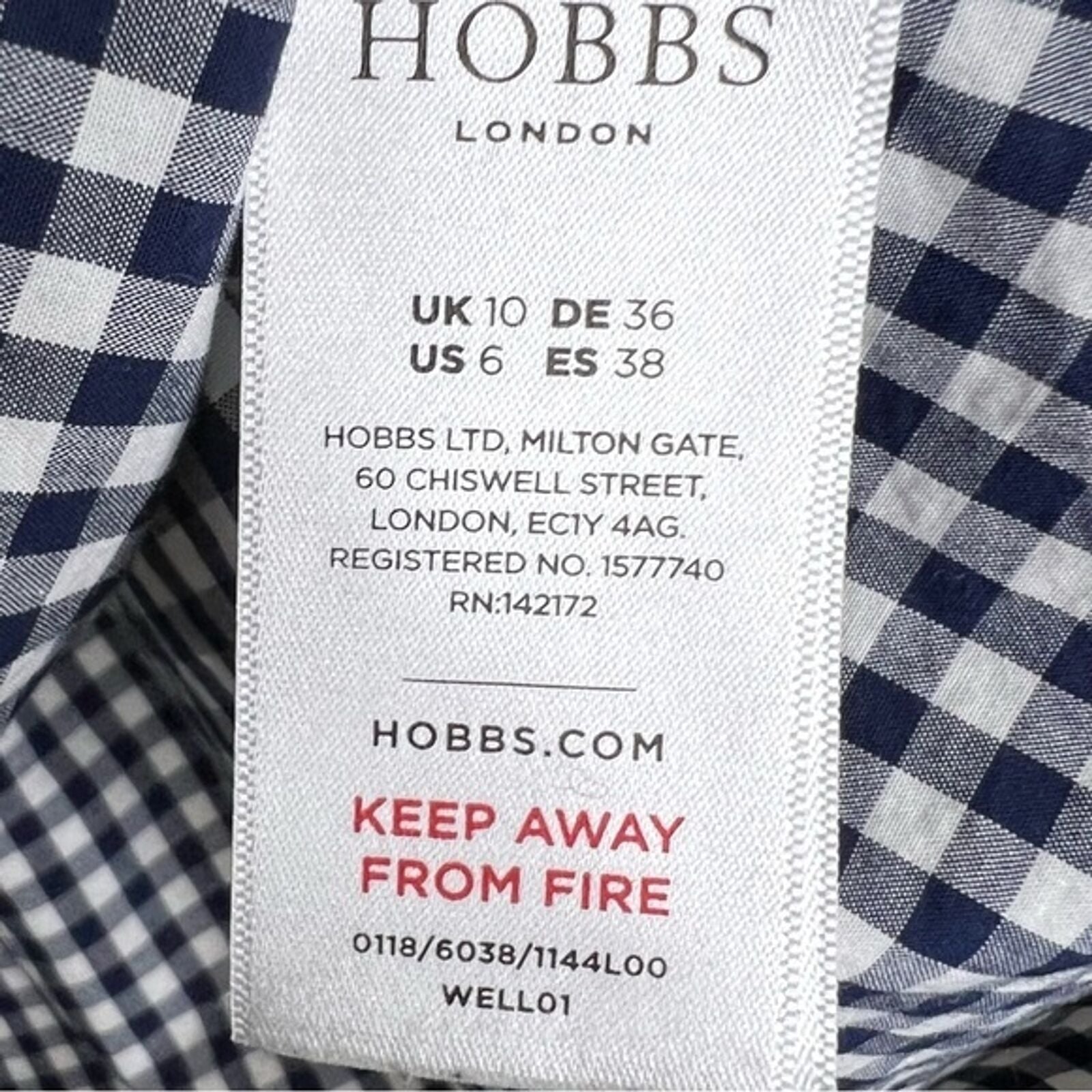 Hobbs London Blue White Gingham Top Blouse Size 6