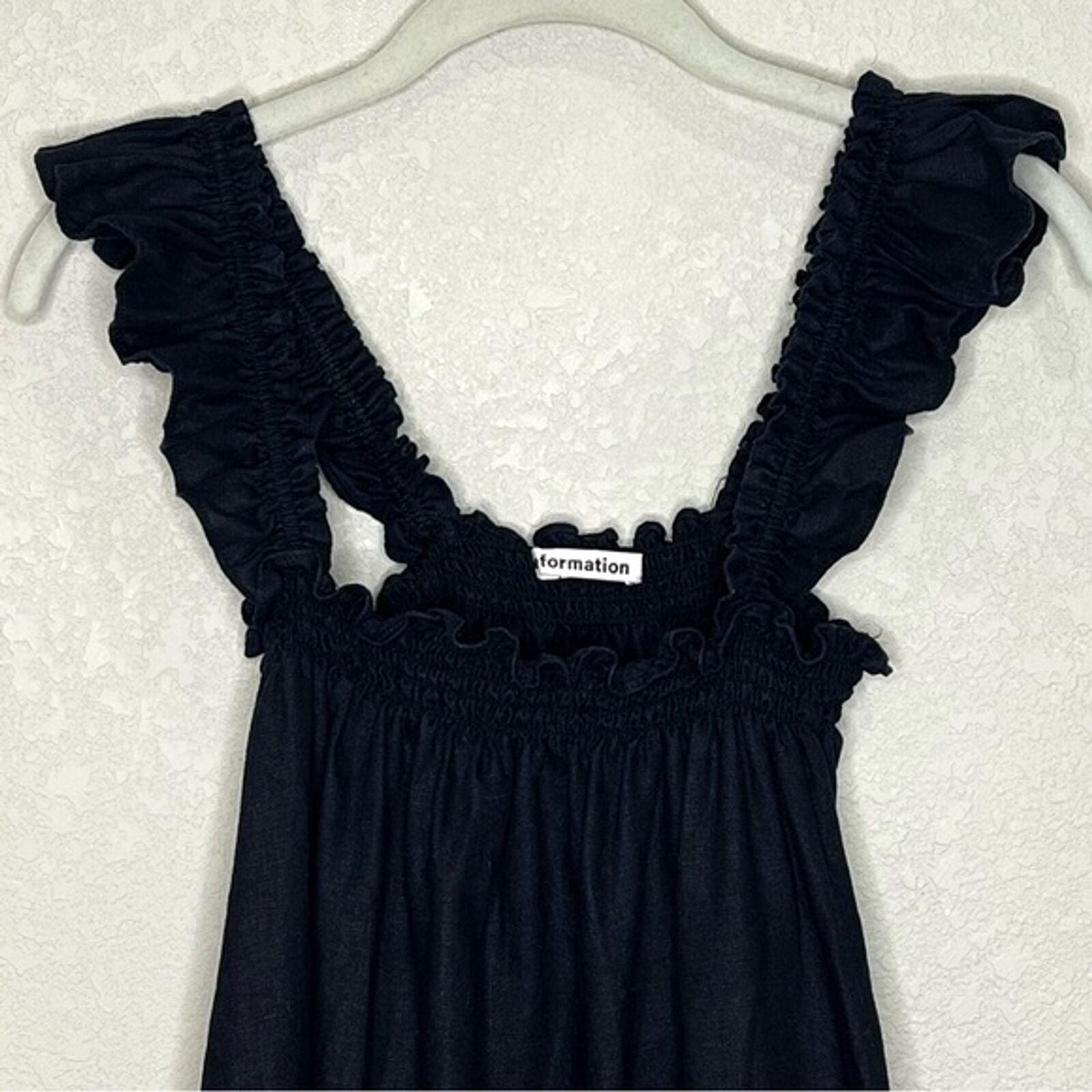 Reformation Black Linen Mini Ruffle Shoulder Albany Nap Dress Size Large
