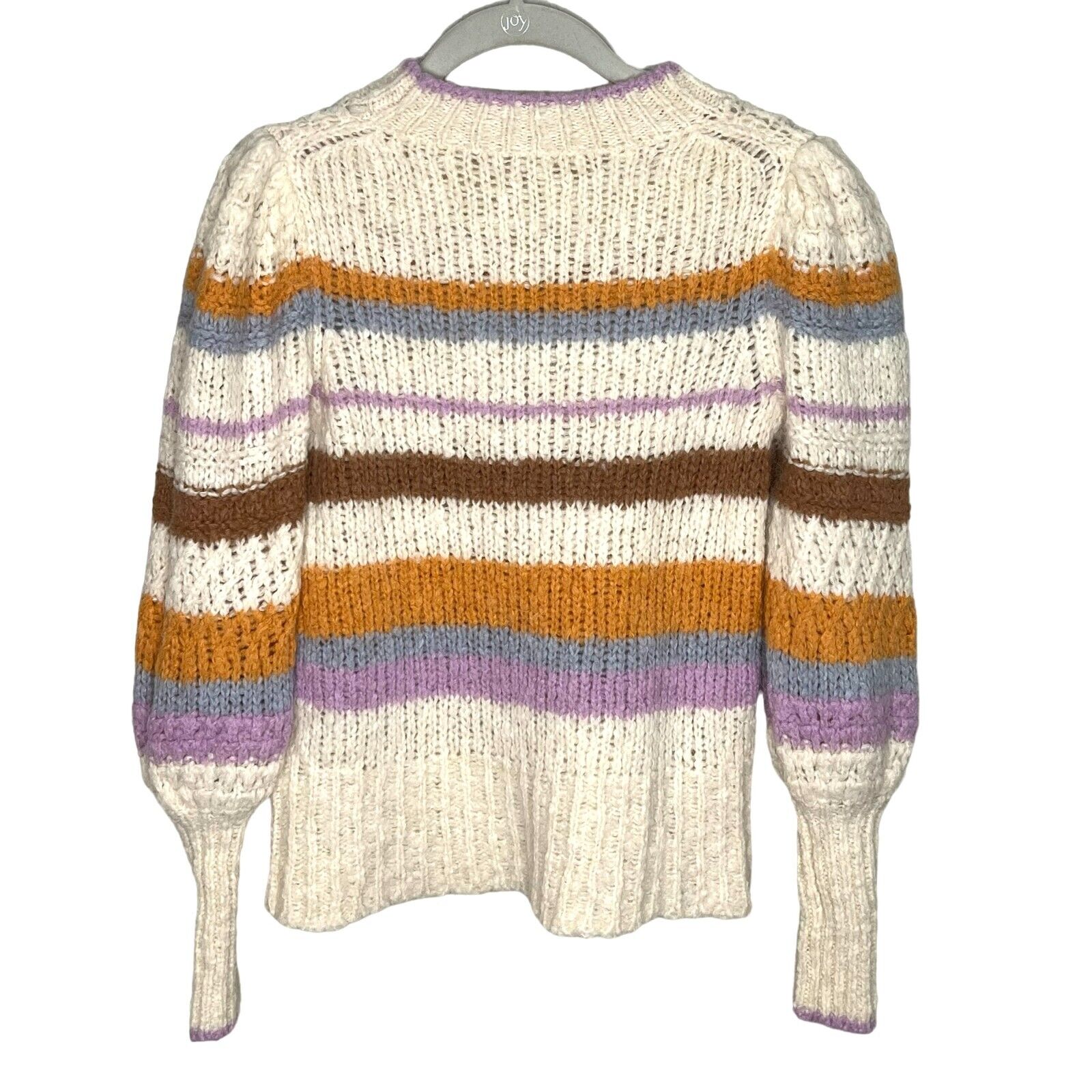 REBECCA TAYLOR Multicolor Fluffy Striped Puff Sleeve Pullover Sweater Size Small