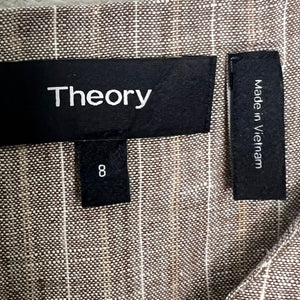 Theory V Neck Shift Dress  Multi Stripe Linen Classic Size 8 $395