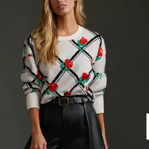 Anthropologie Maeve Crewneck Trellis Rose Floral Pullover Sweater Size Medium