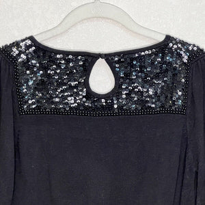 French Connection Black Beaded Sequin Sweater Size Medium