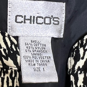 Chico's Animal Print Cotton Jacket Size 1 Small