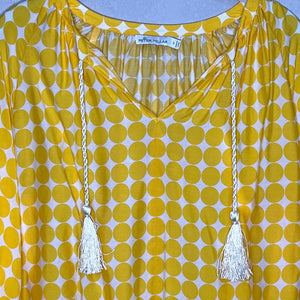 Peter Millar Women's Yellow Circle Top Blouse with Tassels Size Small