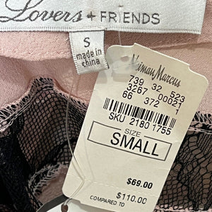 Lovers + Friends Last Goodbye Pink Black Lace-Inset Cami Size Small NEW $110