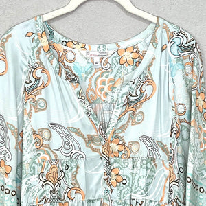 Odd Molly Mint Green Peach Floral Paisley Top Blouse Size Small (1)