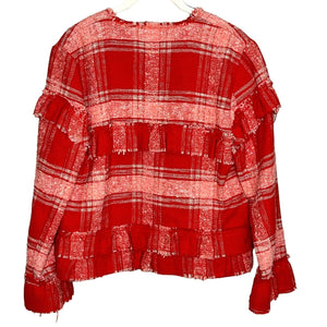 Zara Red White Plaid Tweed Jacket Size Large NEW $149