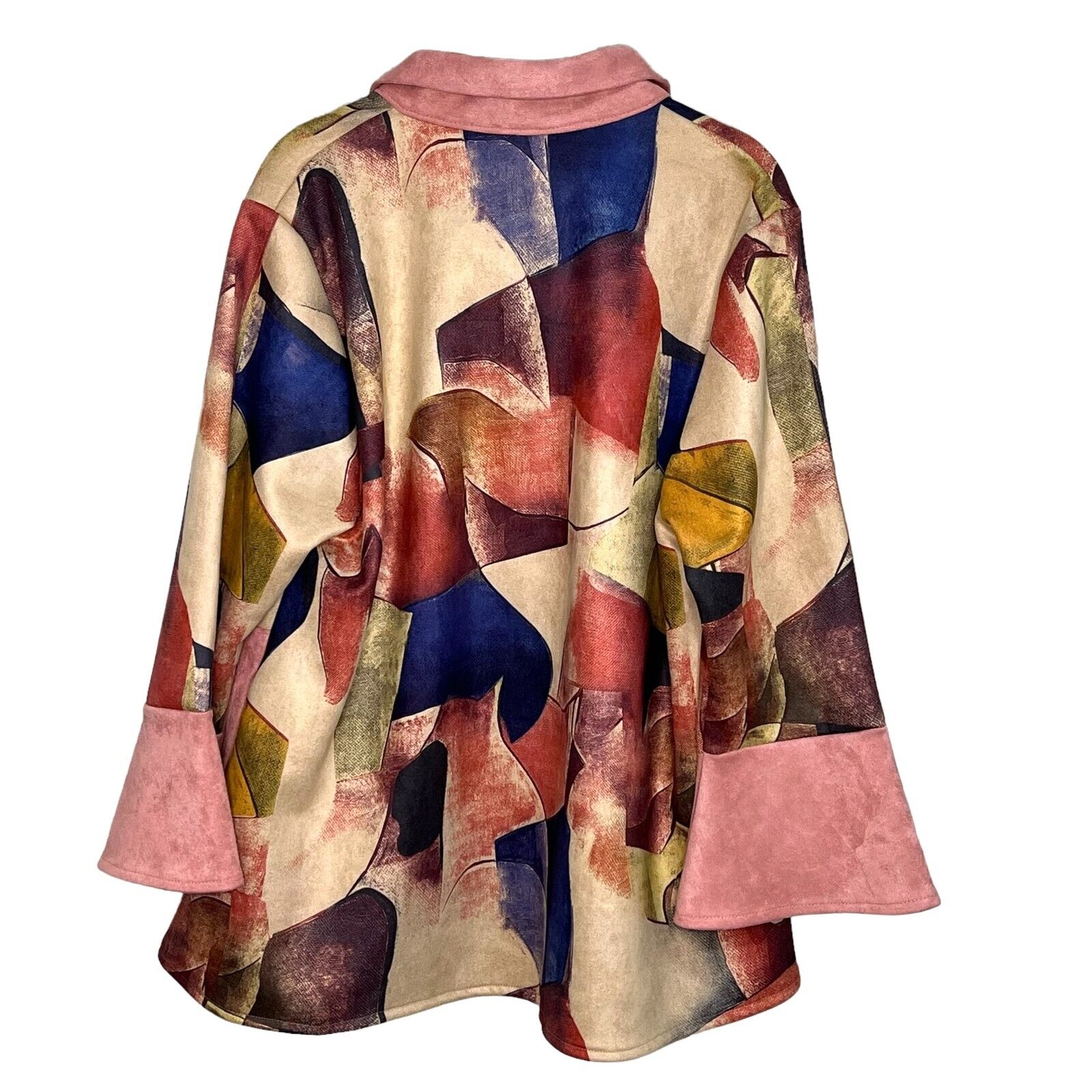 DAMEE Inc Pink Abstract Art to Wear Collared Swing Jacket Top Size XL