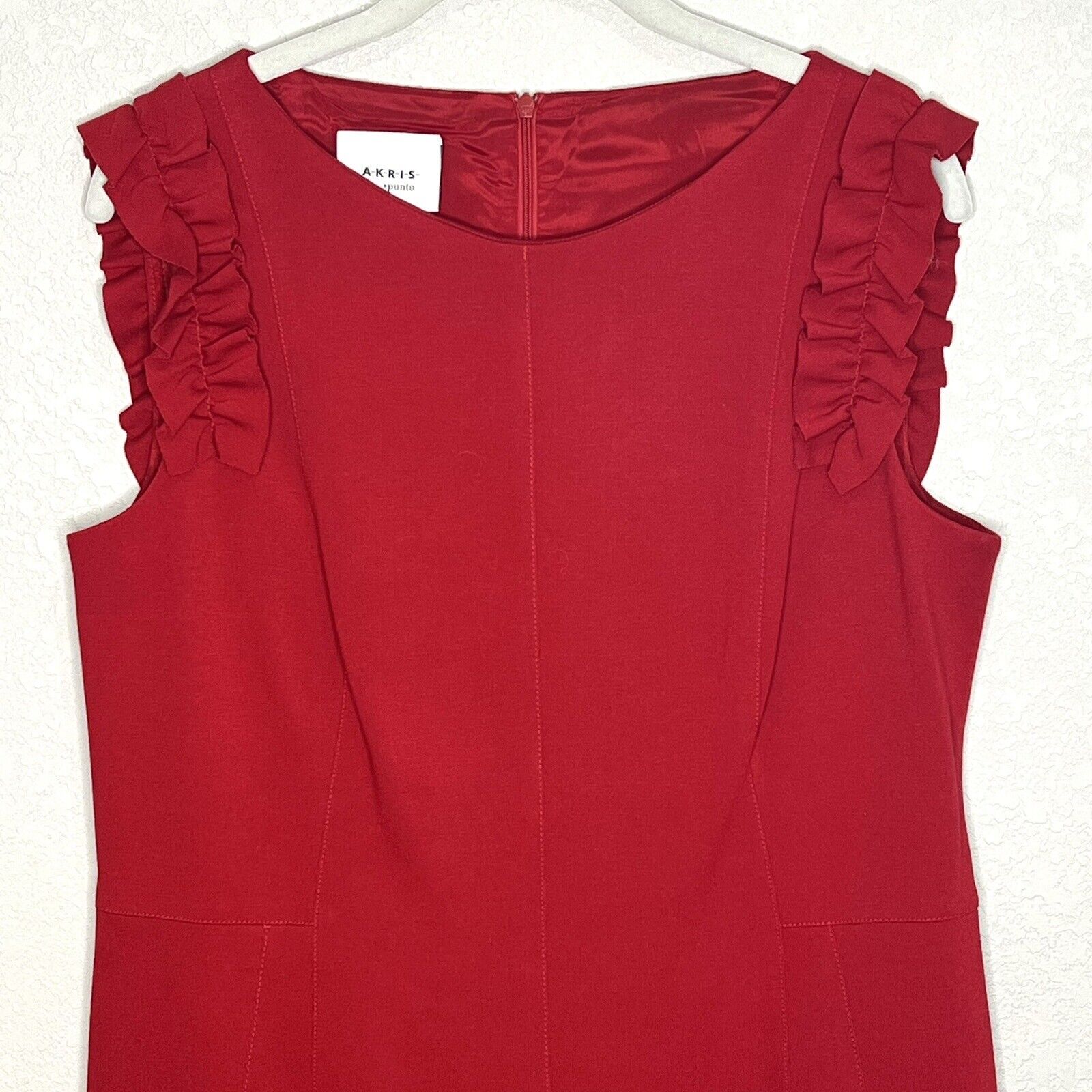 Akris Punto Red Ruffle Sleeve Sheath Dress Size 10