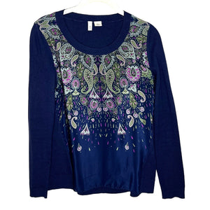 Anthropologie Moth Lightweight Cotton Silk Combo Blue Print Sweater Size XS