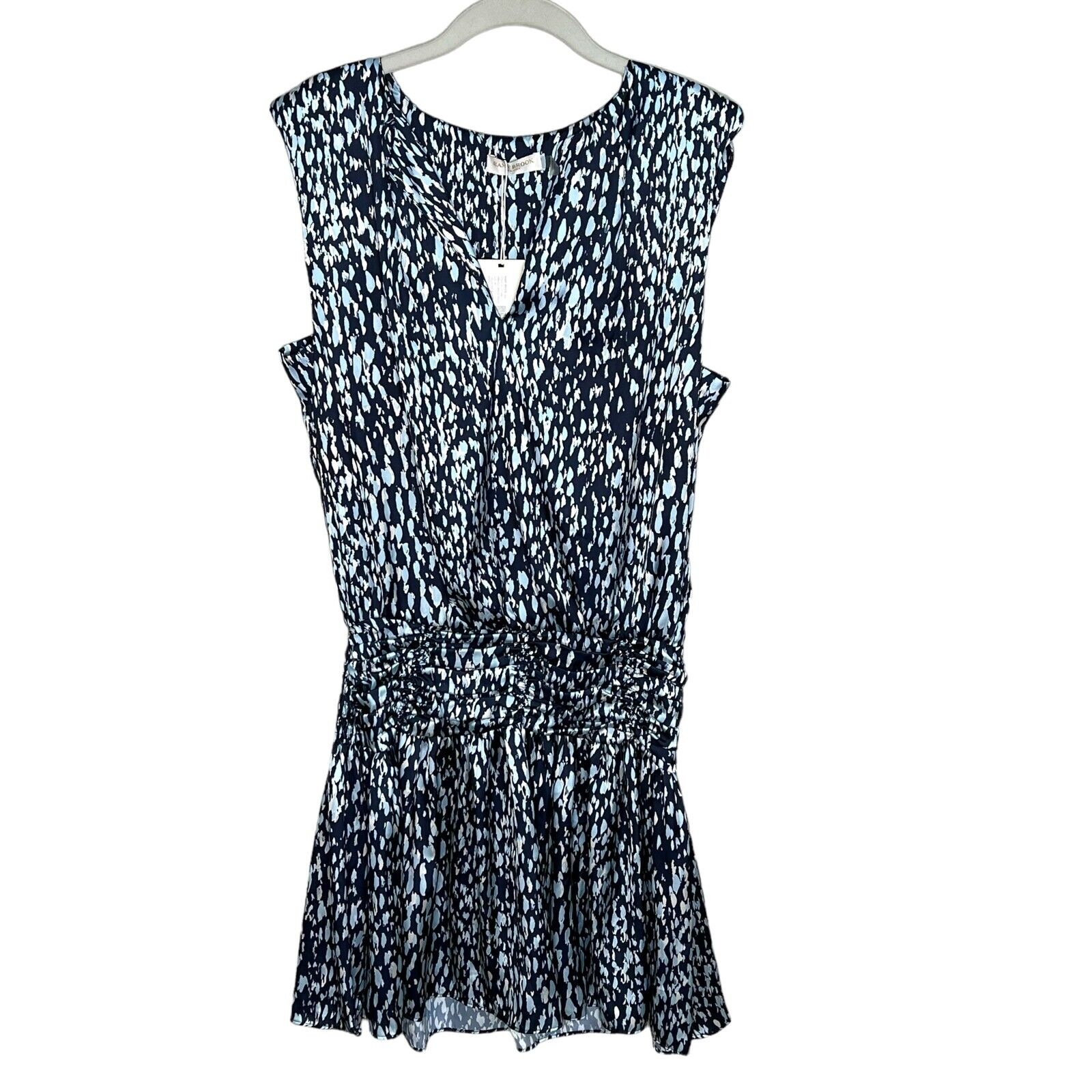 Ramy Brook Blue Dolce Abstract Print Satin Mini Dress Size Medium NEW $375