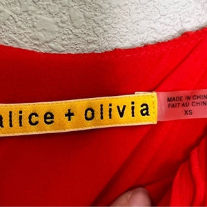 Alice + Olivia Josie Red Silk Pleated Blouson Mini Dress Size X Small