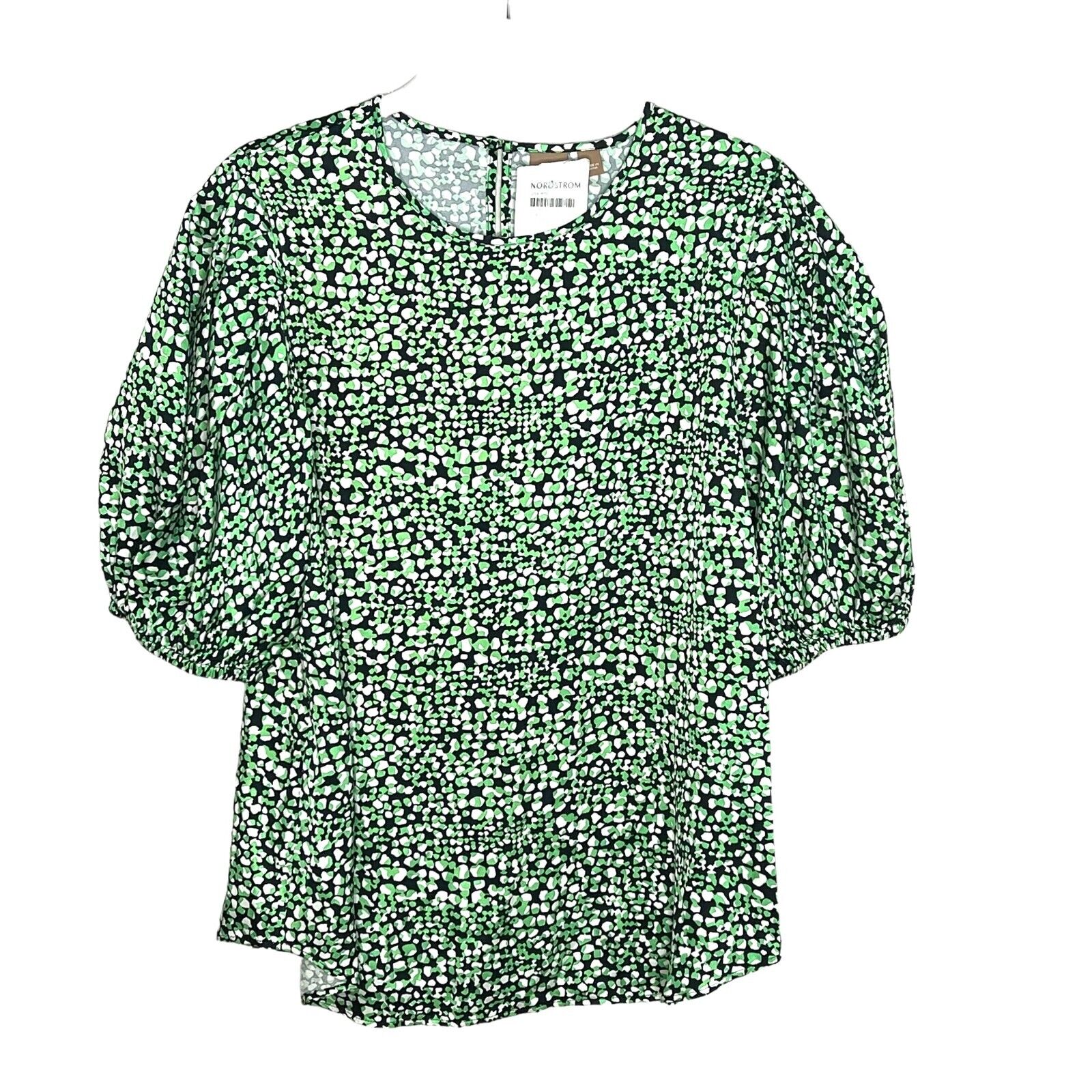 BOSS Hugo Boss Women Green Iflori Printed Puff Sleeve Top Blouse Size 6 NEW $198