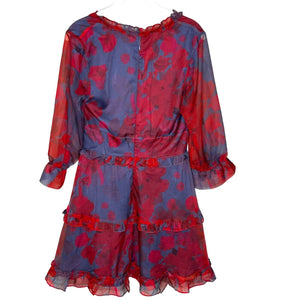Chi Chi London Red Blue V Neck Floral Ruffle Mini Dress Size 4