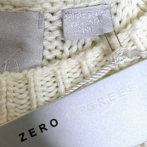 New Zero Degrees Celsius Ivory Cable Knit Sweater Ruffle Hem Medium