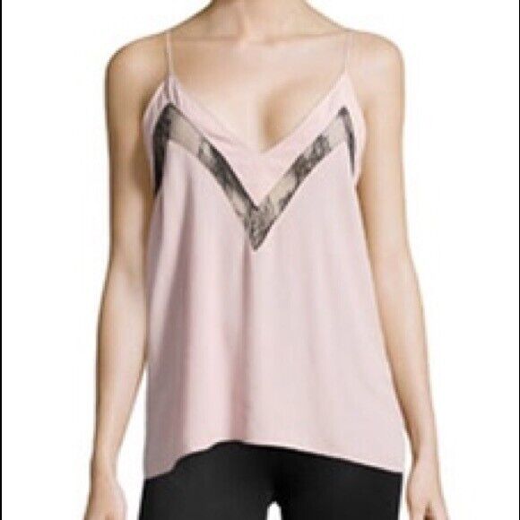 Lovers + Friends Last Goodbye Pink Black Lace-Inset Cami Size Small NEW $110
