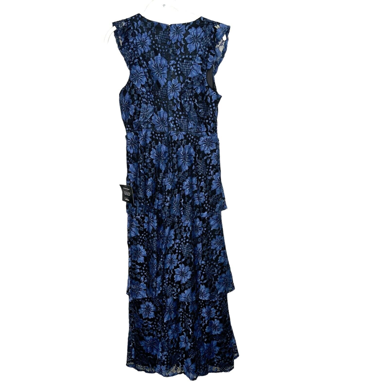 Lulu's Molinetto Navy Blue Black Lace Ruffled Tiered Maxi Dress Size Small NEW