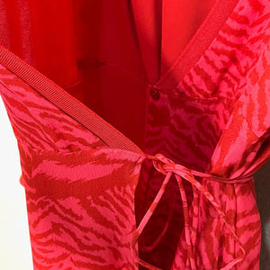 AllSaints Keva Remix Long Sleeves Wrap Dress Pink Red Zebra Medium