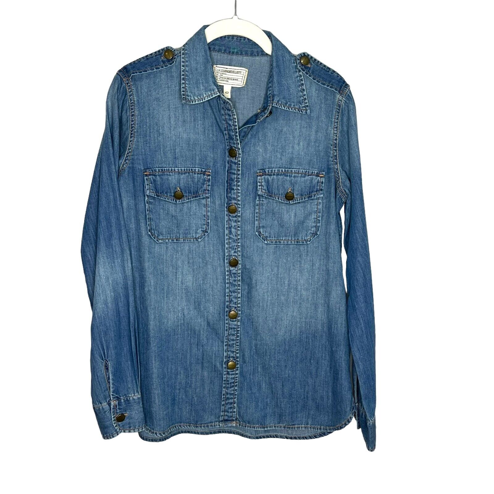 CURRENT/ELLIOTT Women's Blue Chambray The Perfect Shirt in Miner XS