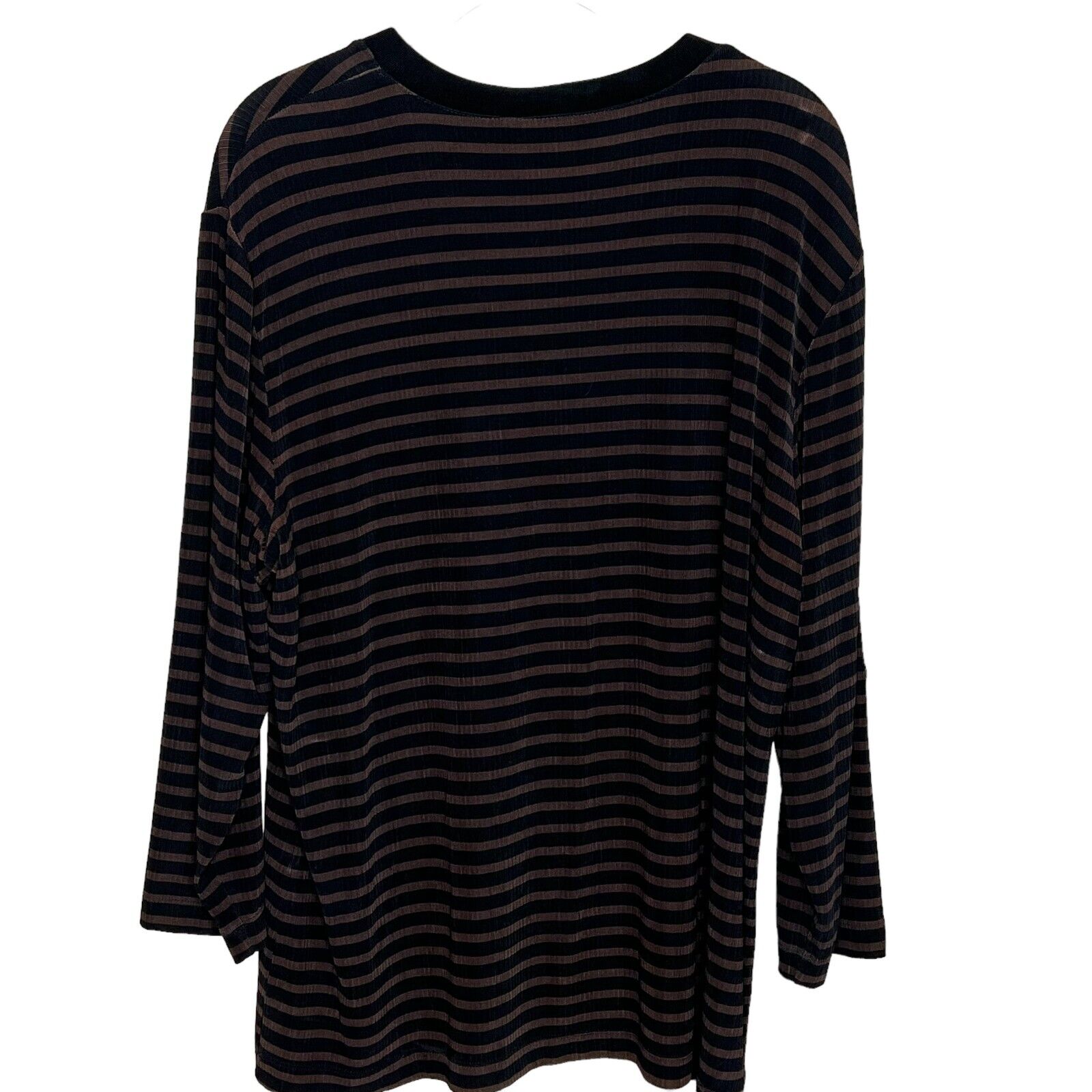 Chico's Travelers Ribbed Brown Black Striped Ribbed Jersey Top Size 3 (Large)