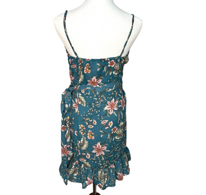 Intimately Free People Olivia Slip Mini Wrap Dress in Green Floral Size Small
