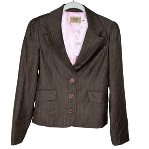 Juicy Couture Women Brown Virgin Wool Plaid Blazer Size Small