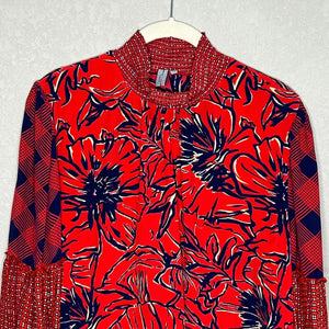 Anthropologie Bl^nk London Vivant Red Mixed Print Peasant Print Top Size Large