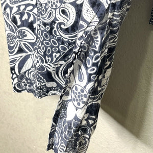 HIHO Blue Black White Floral Cotton Swim Cover Up Dress Size Medium