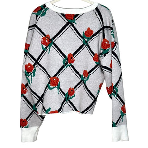 Anthropologie Maeve Crewneck Trellis Rose Floral Pullover Sweater Size Medium