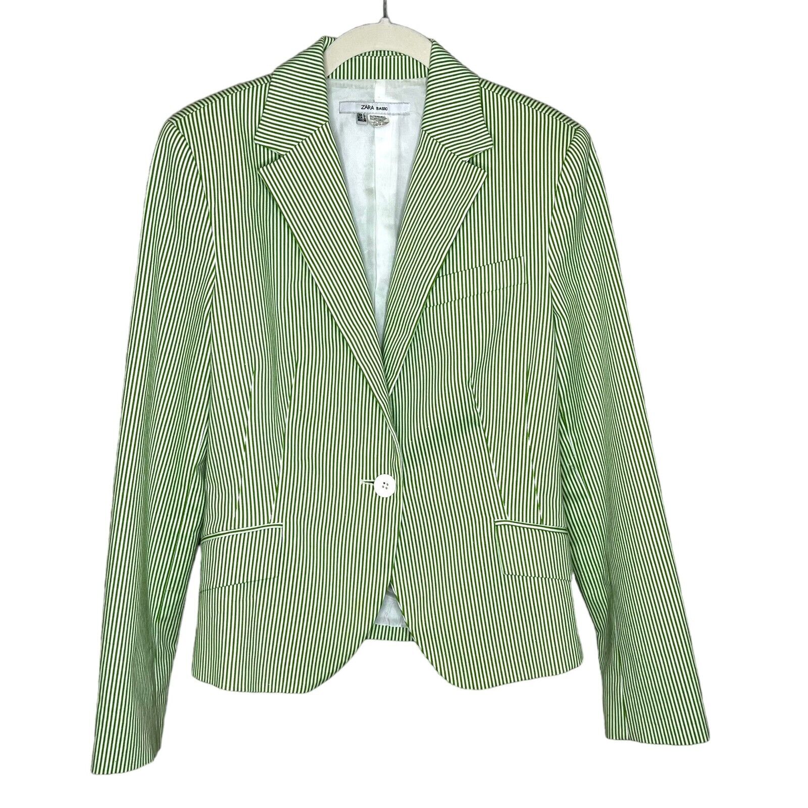 Zara Green White Striped Blazer Jacket M/L