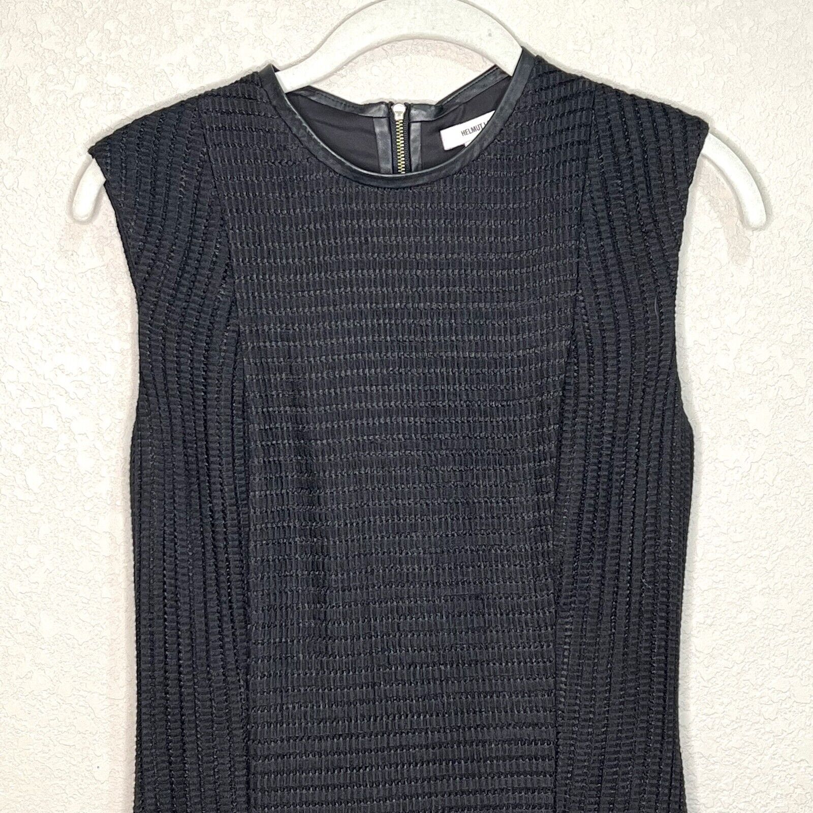 Helmut Lang Black Leather Trim Knit Sweater Pencil Dress Size 2