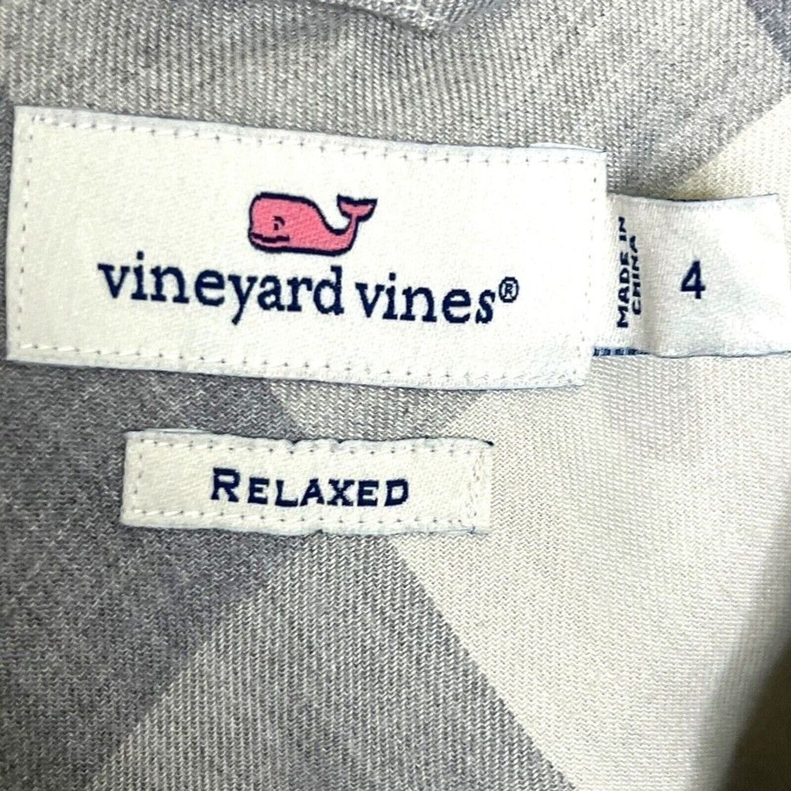Vineyard Vines Grey White Buffalo Check Morgan Relaxed Button Down Shirt Size 4