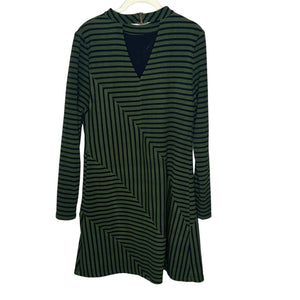 Hutch Structured Knitwork Striped Long Sleeve Mini Dress Green Black Sz M