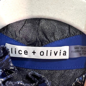 Alice + Olivia Vicky Blue Paisley Puff Sleeve Blouse Size XS $350
