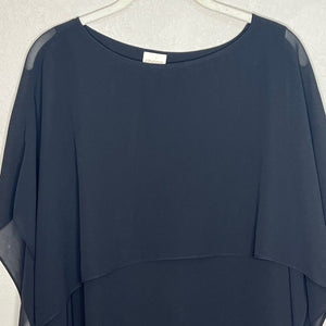 Chicos Double Layer East West 3/4 Sleeve Black Chiffon Top 0 (XS) NEW