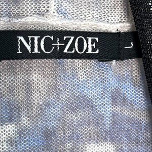 Nic + Zoe Linen Blend Blue Print Lightweight Open Cardigan Size Large