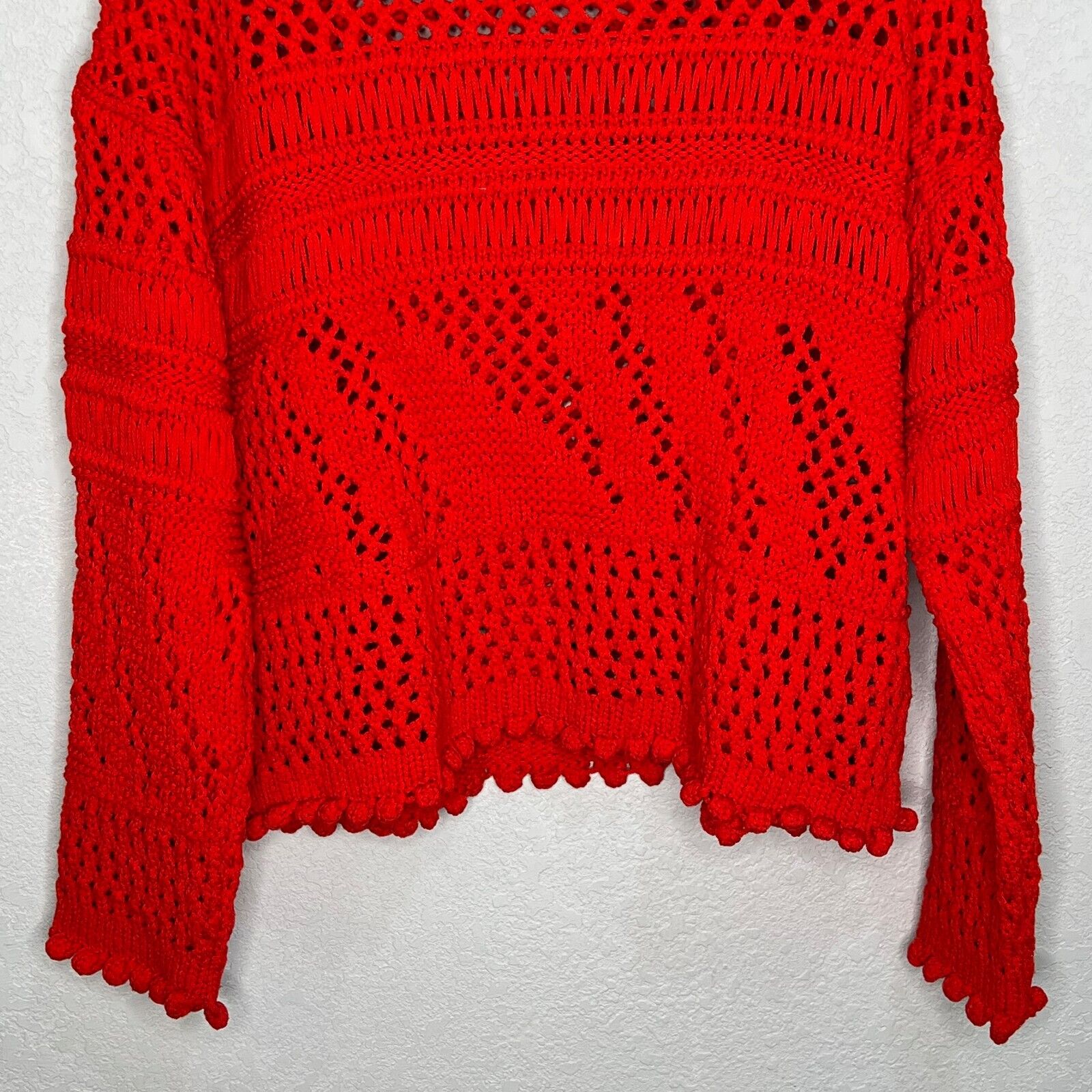 Zara Red Pointelle Knit Sweater Size Medium