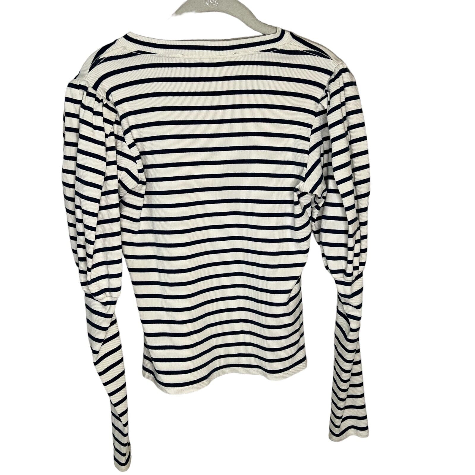 VERONICA BEARD White Blue Striped Lyon Ribbed Puff Long Sleeve Top Size Small