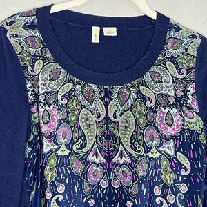Anthropologie Moth Lightweight Cotton Silk Combo Blue Print Sweater Size XS