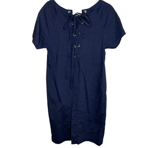 THEORY Linen Blend Caliver Navy Blue Lace Back Raglan Dress $275 Size 6