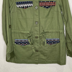 Modcloth Green Embroidered Utility Jacket Shirt Size Small